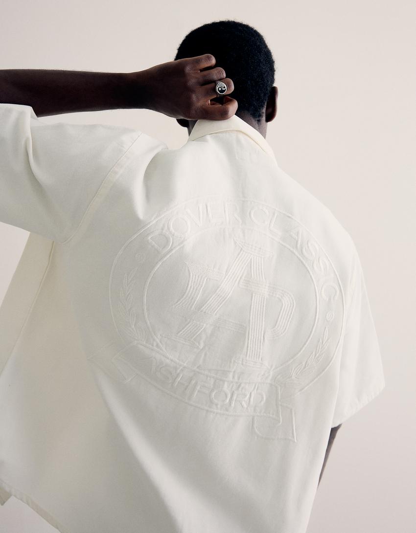 Embroidered short sleeve boxy fit shirt-Off white