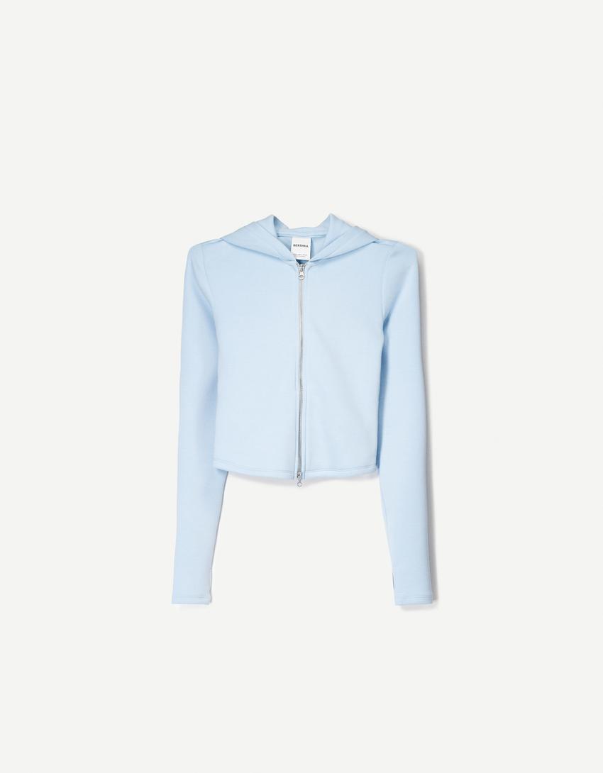 Sweat capuche modal et fermeture Éclair-Bleu clair-1