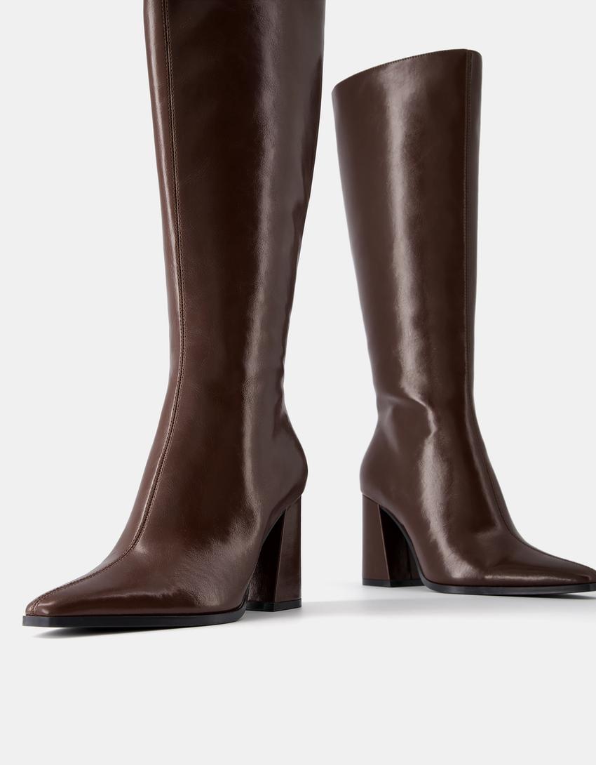 Block heel boots-Maroon