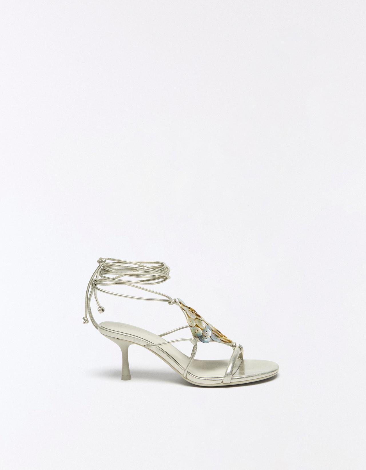 Heeled sandals with appliqués — ECRU