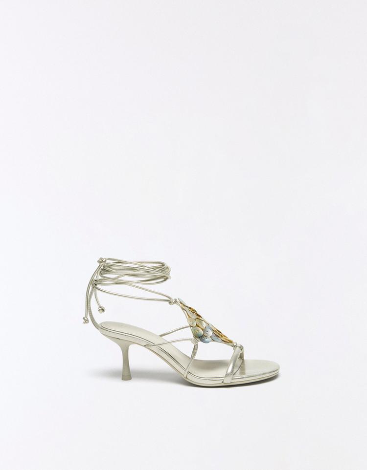 Heeled sandals with appliqués — ECRU