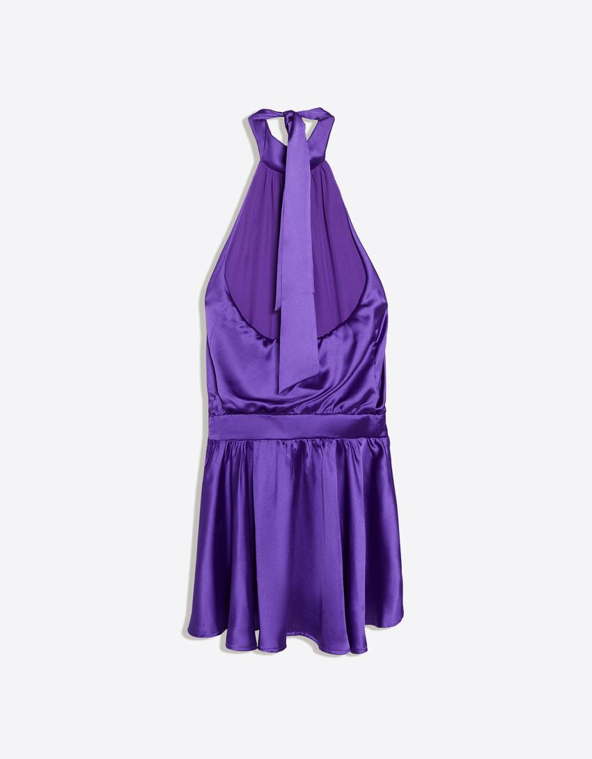Halter neck mini dress with ties-Violet