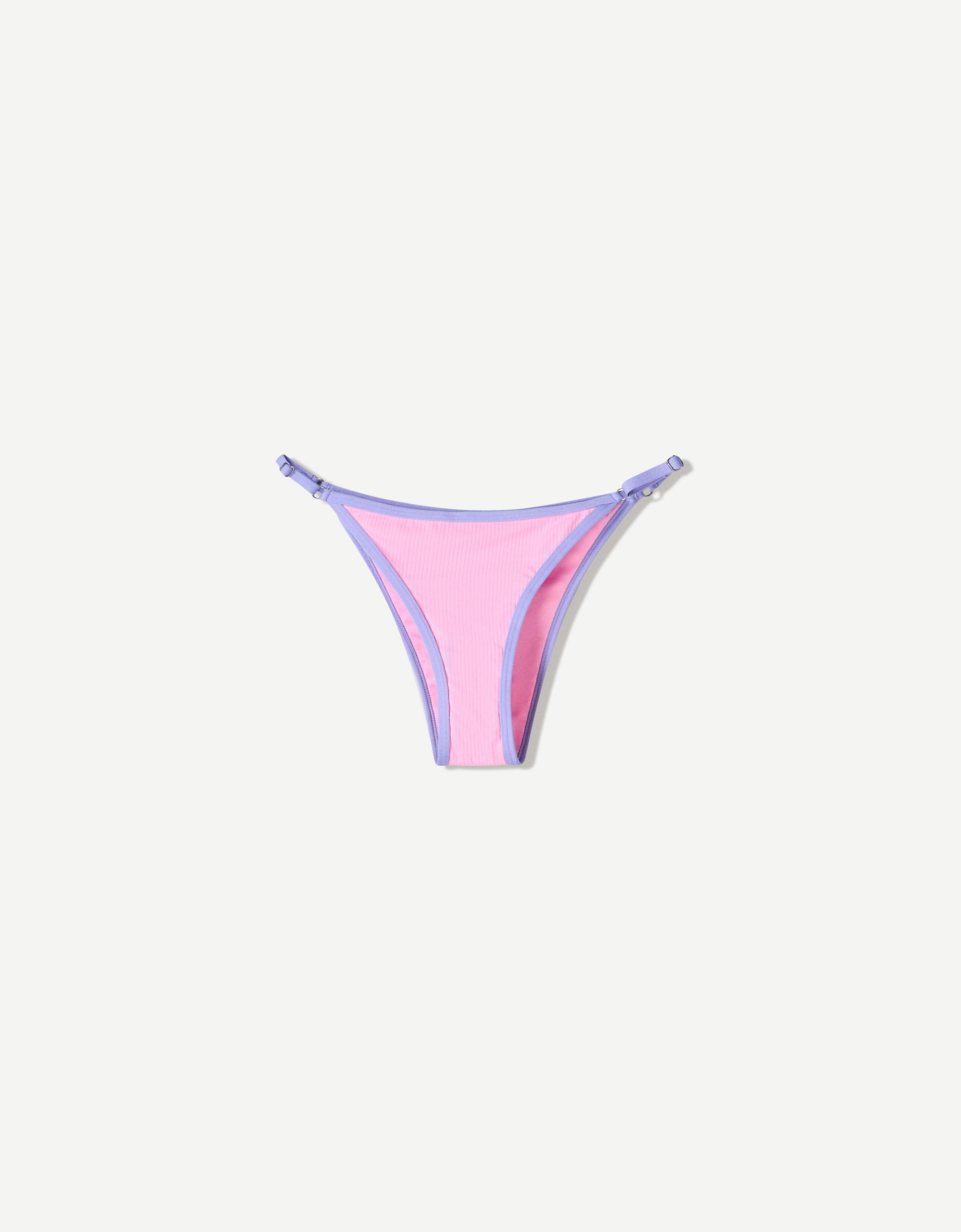 Bershka Gerippter Bikinislip Mit Kontrast Damen Xs Rosa
