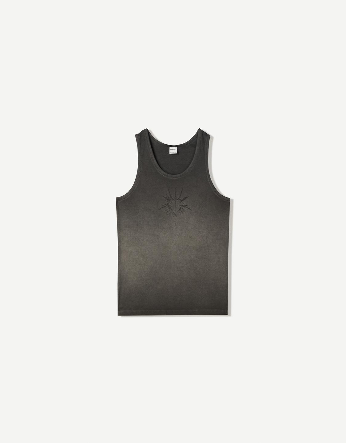 Ribbed printed strappy T-shirt