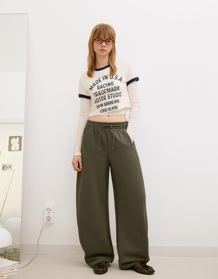 Pantalon barrel molleton-Kaki