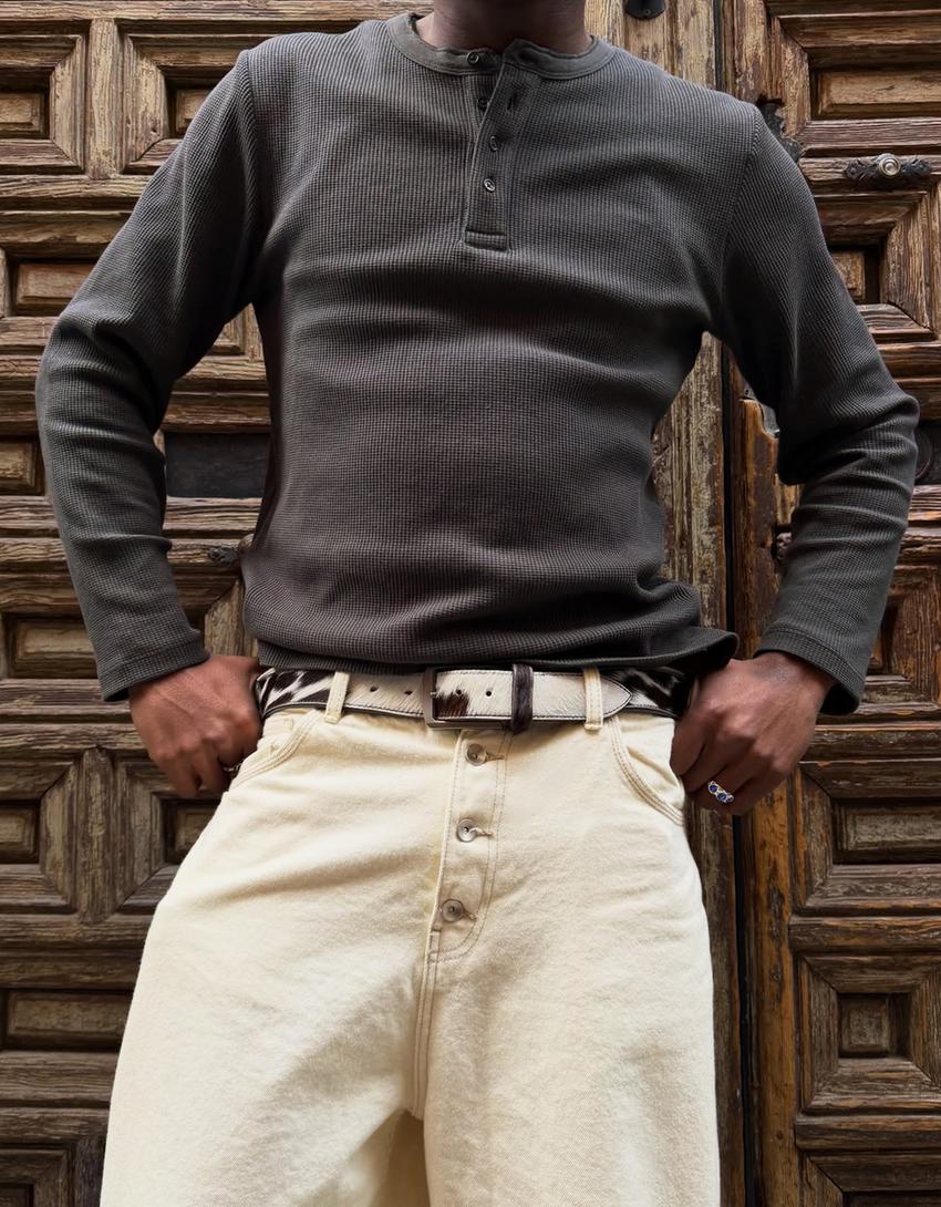 Henley krekliņš ar garām piedurknēm slim fit-Tumši pelēks