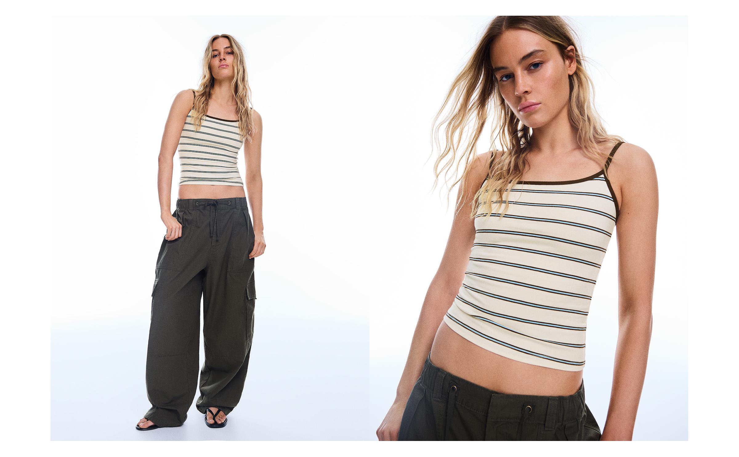 Contrast strappy top — Cream