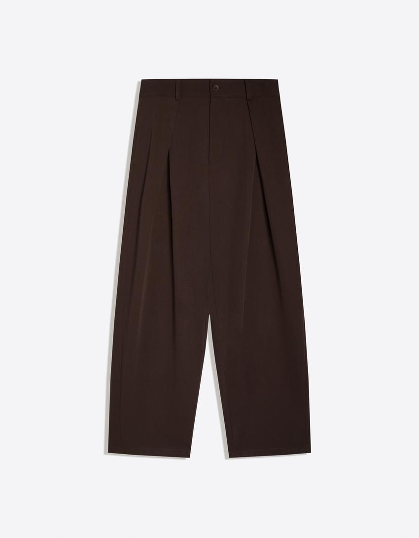 Pantalon baggy à pinces-Marron