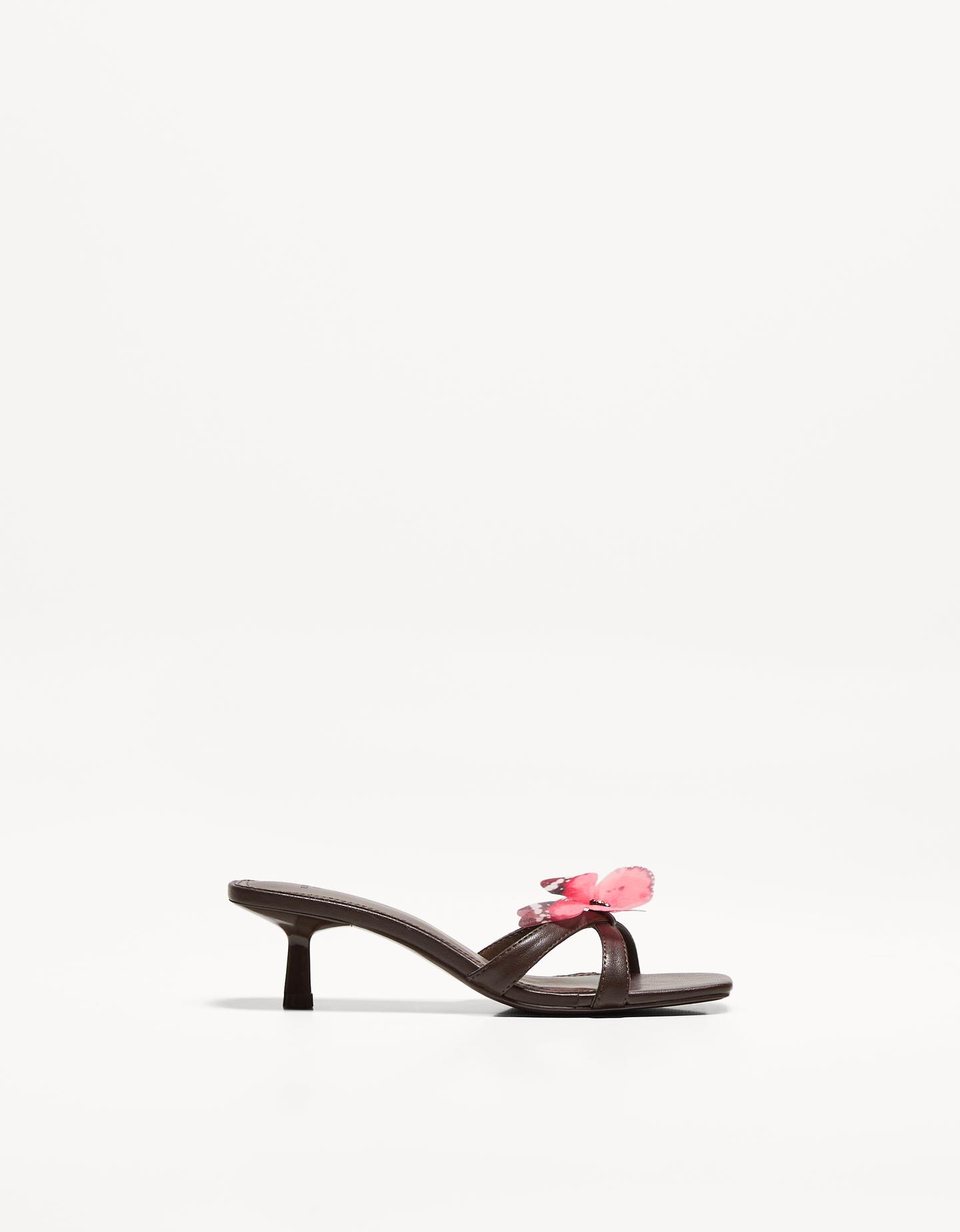 Bershka Sandalia Tacón Detalle Mariposa Mujer 37 Marrón