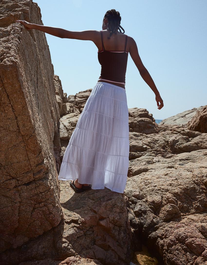 Rustic midi skirt-White