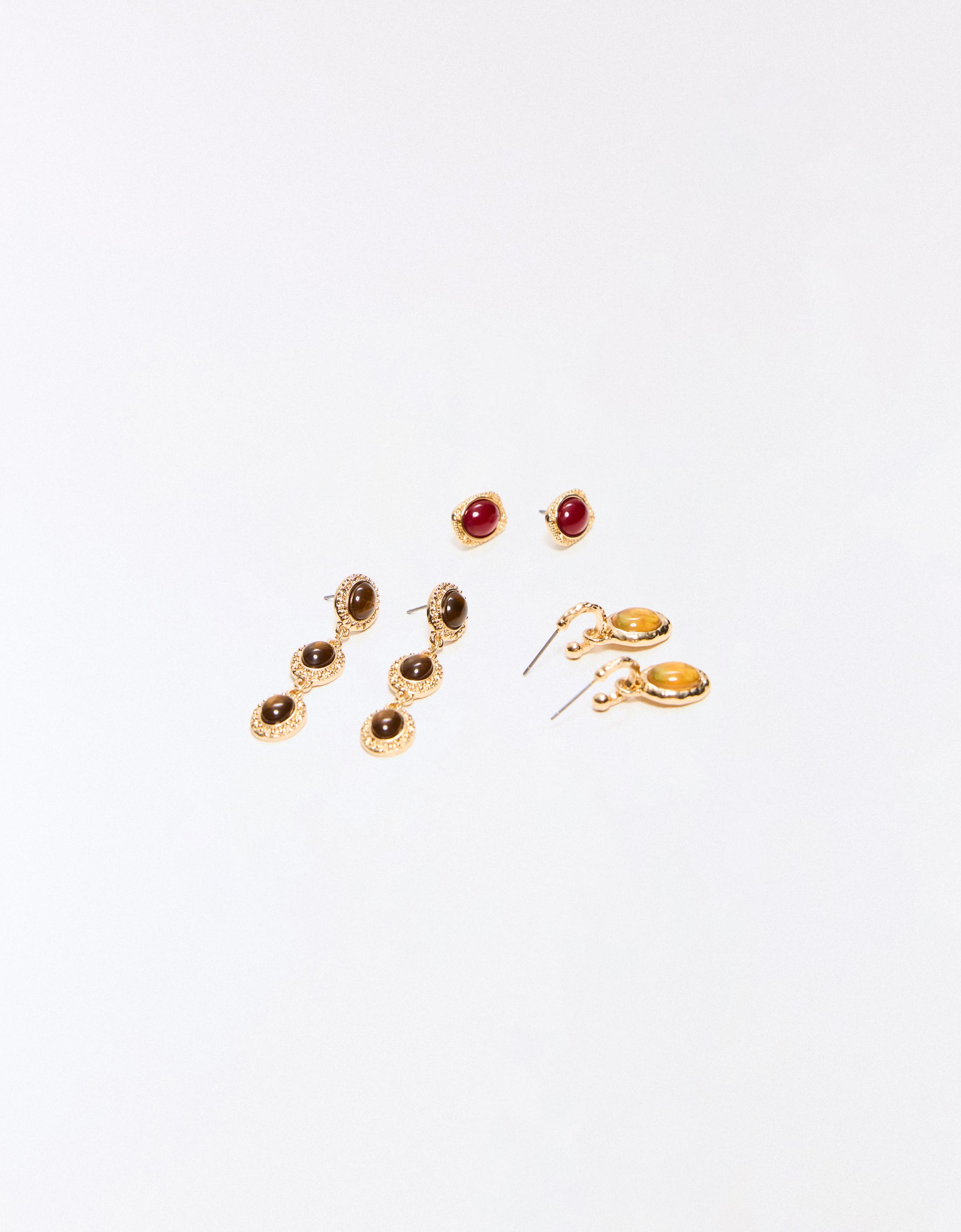 Bershka 3er-Pack Ohrringe In Wasserfallform Mit Steinen Damen Braun