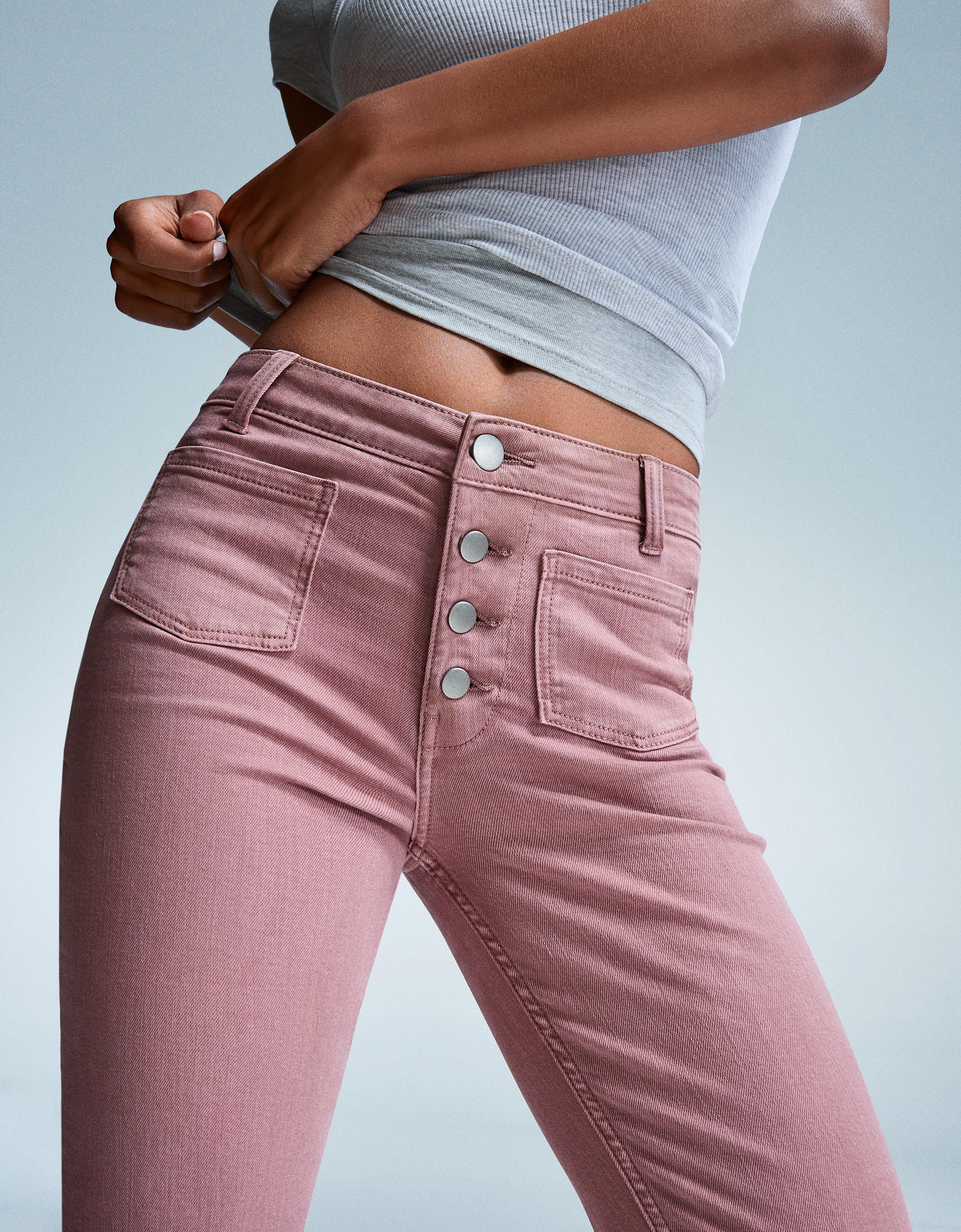 Bershka Cropped Schlagjeans Damen 32 Rosa