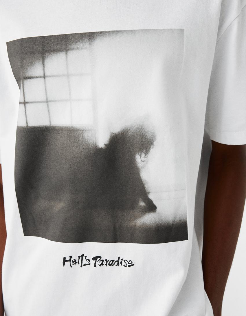 T-shirt manga curta boxy estampado-Branco-6