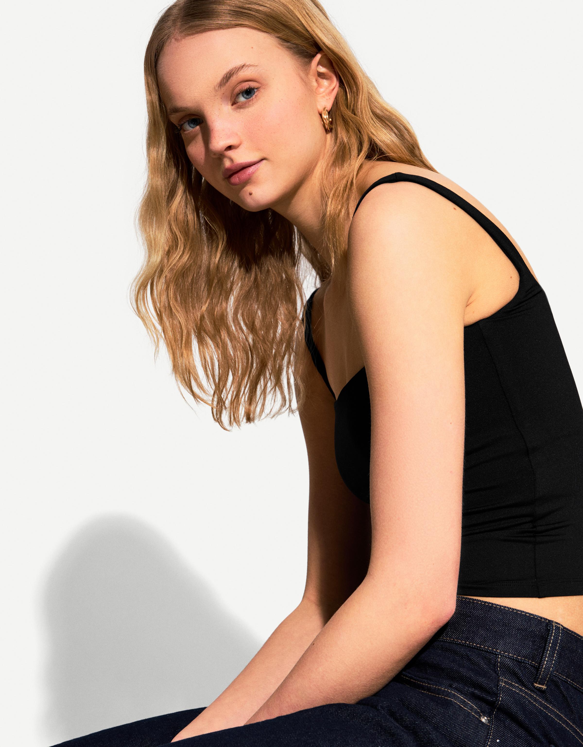 Bershka Trägertop Damen M Schwarz