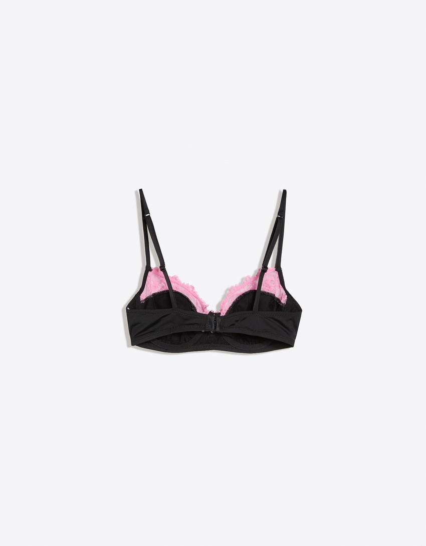 Bra with underwire and contrast lace-Black