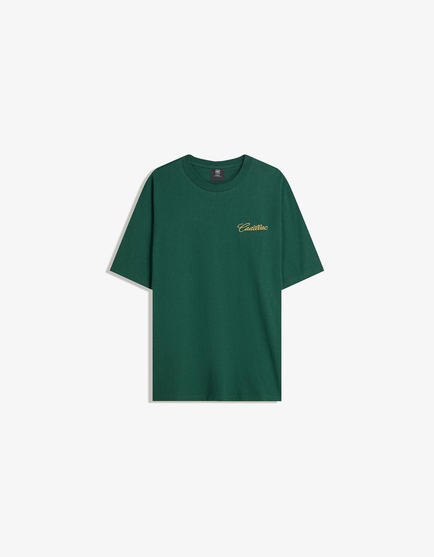 Short sleeve Cadillac print T-shirt-Green-4