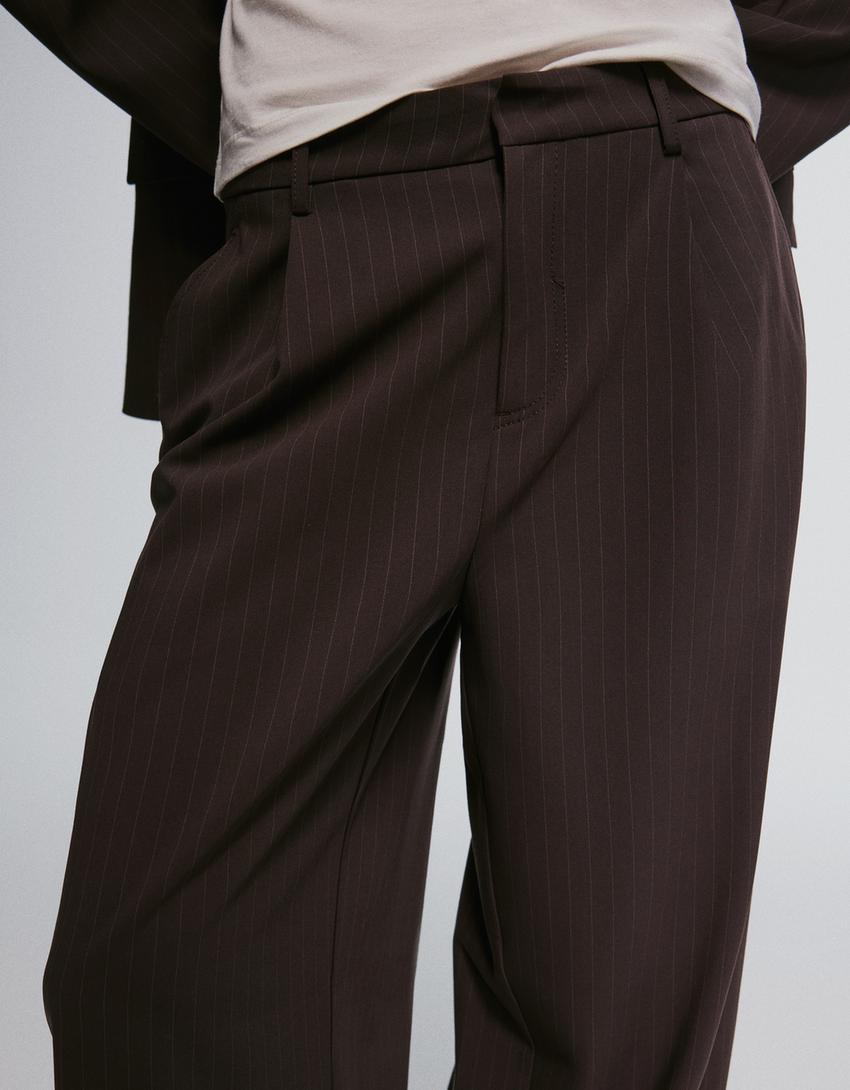 Pantalón volumen doble tela-Marrón