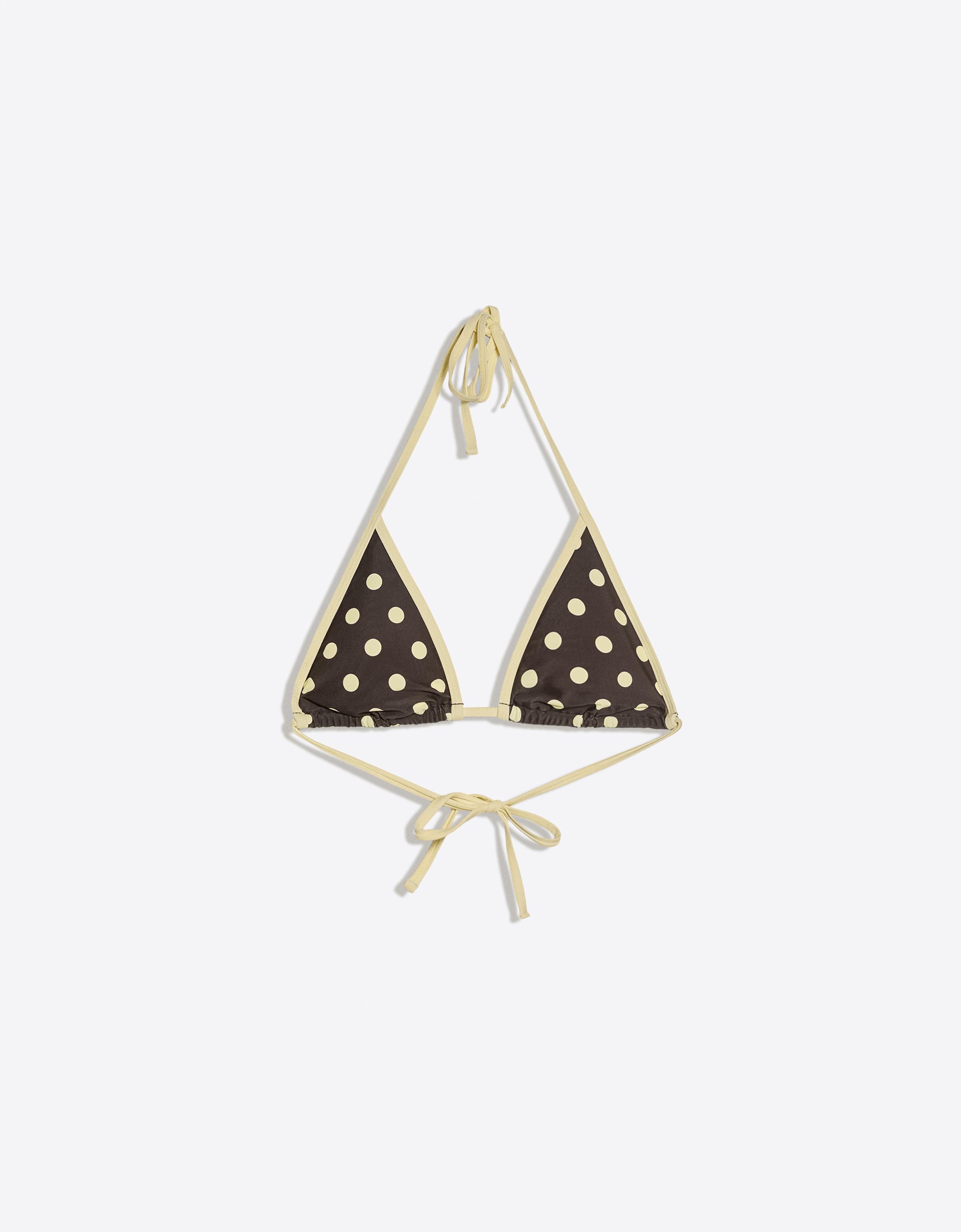 Polka dot triangle bikini top — Brown