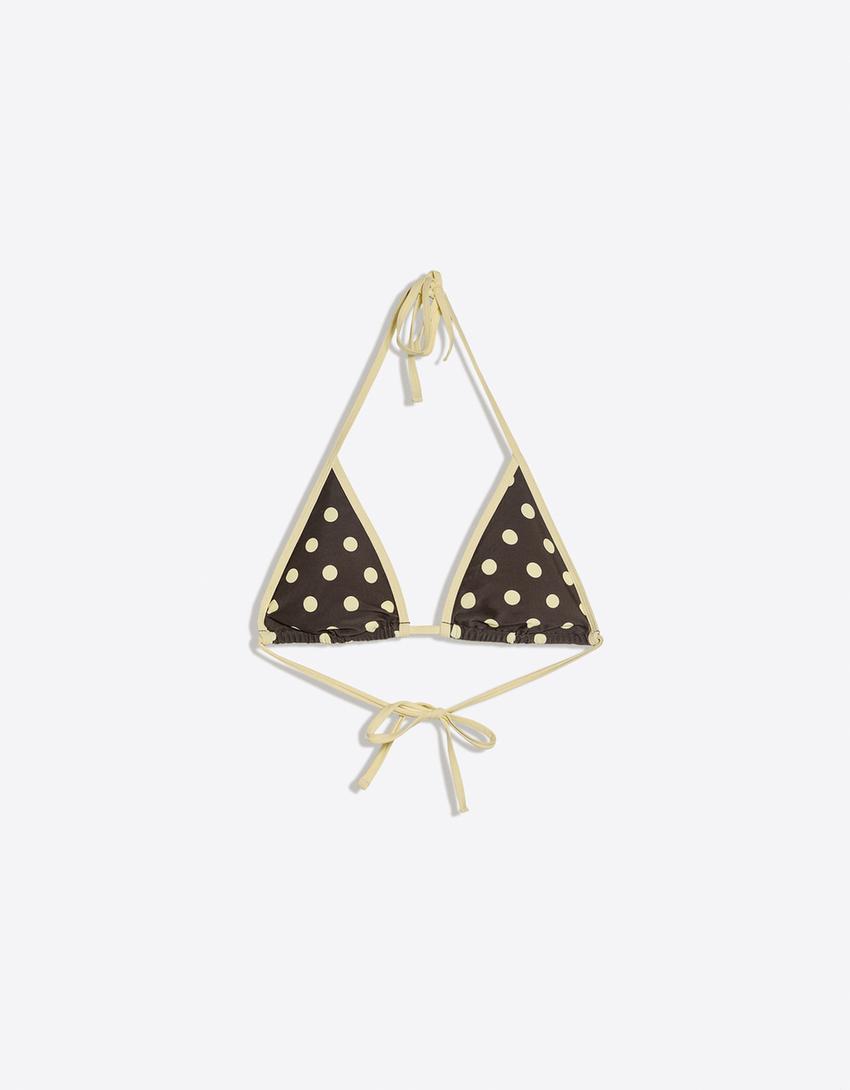 Polka dot triangle bikini top-Brown