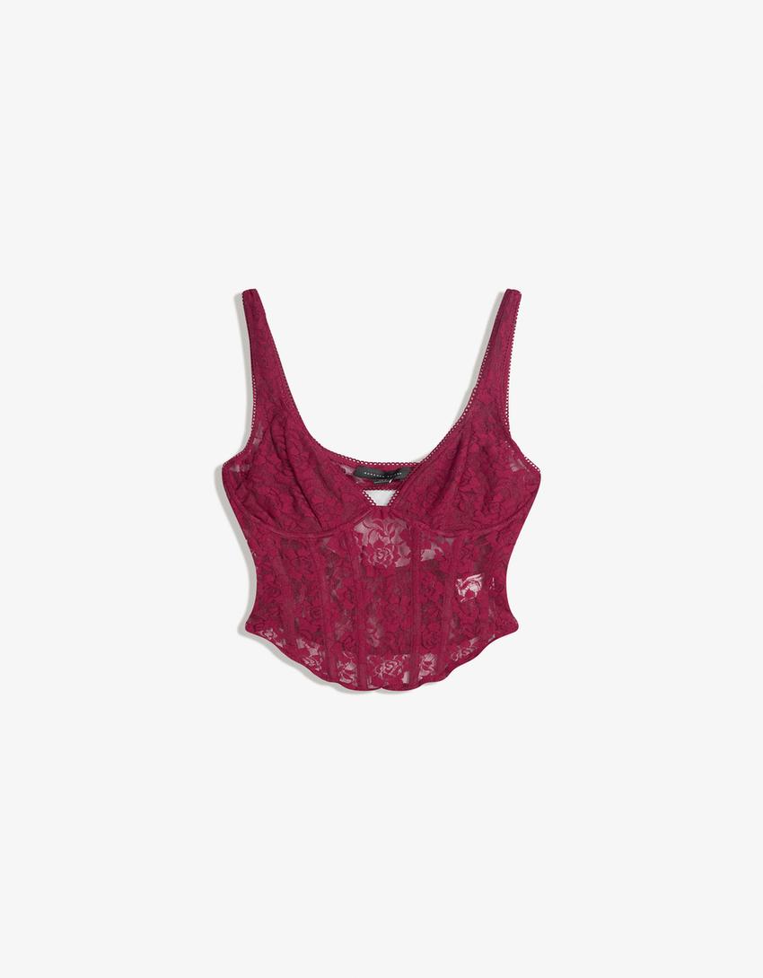 Lace top with straps-Maroon