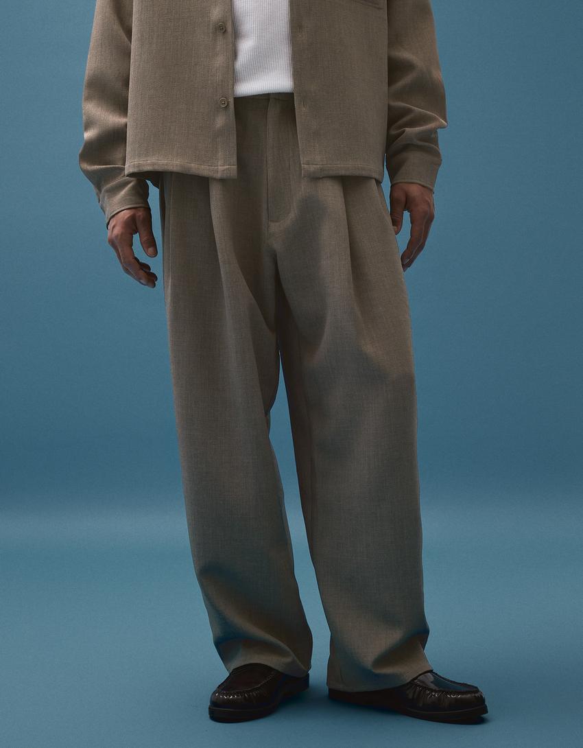 Vrečaste elegantne hlače-Kaki