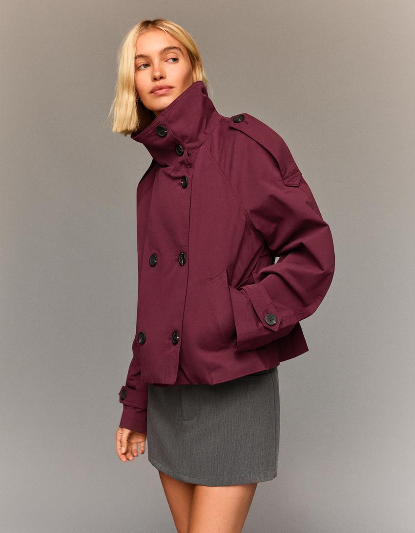 Short trench jacket-Burgundy
