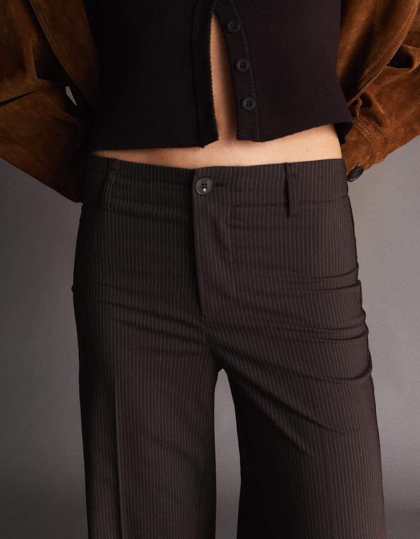 Hlače širokih nogavica-Smeđa