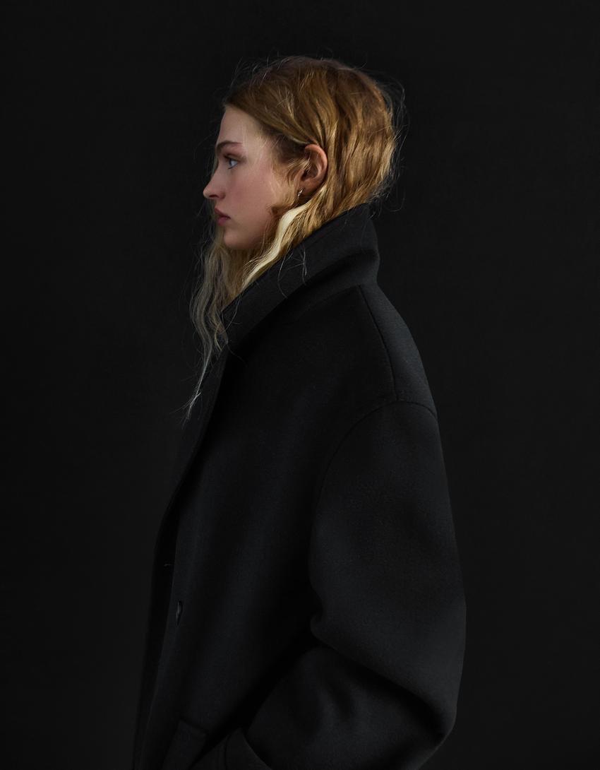 Cappotto doppiopetto soft touch-Nero