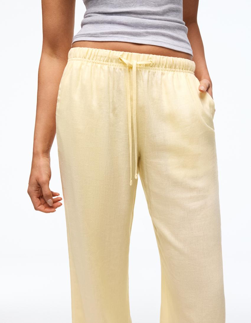 Pantalón cintura elástica-Amarillo