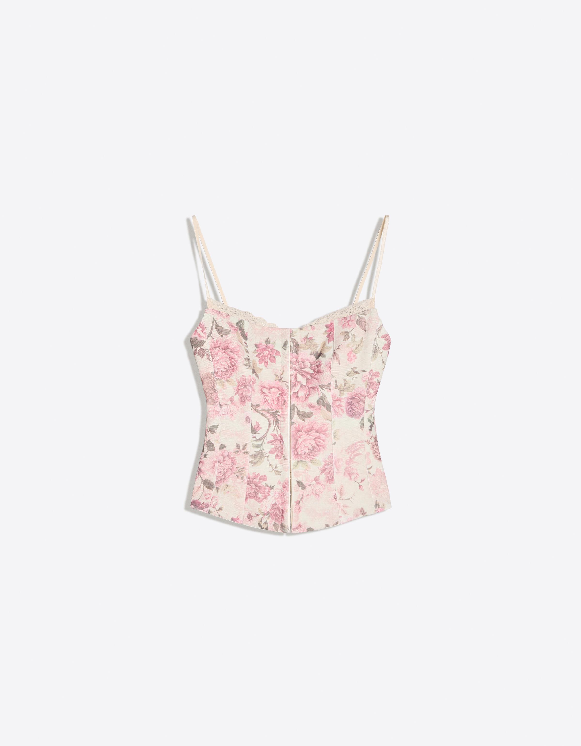Floral corset strappy top — Pink