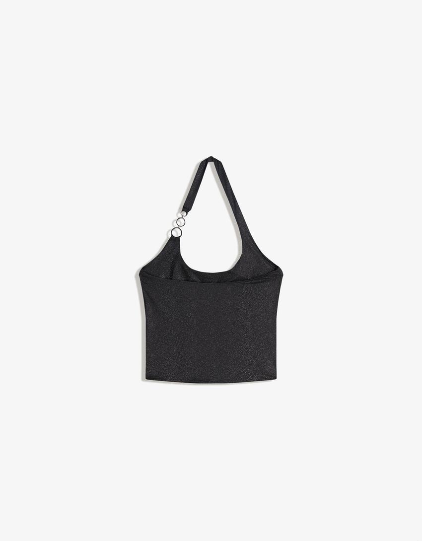Loose-fitting top with eyelets-Black