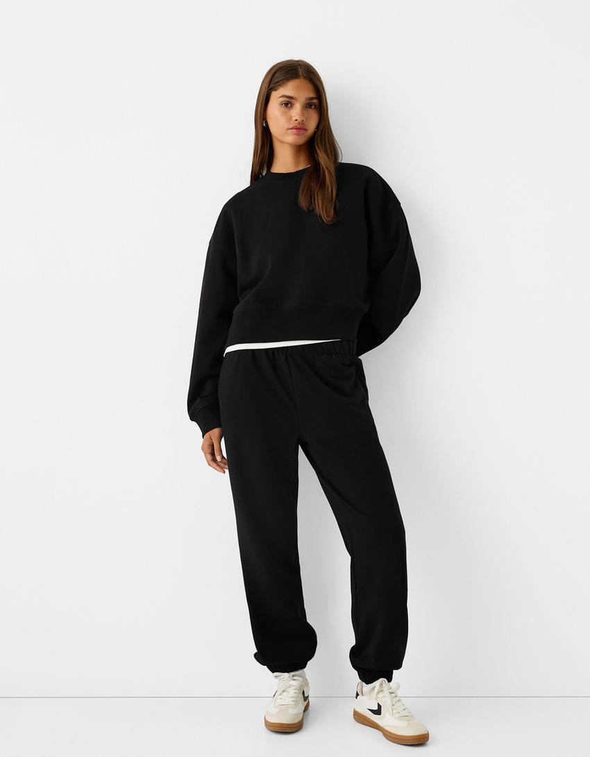 Pamuklu sweatshirt ve pantolon takımı-Siyah-0