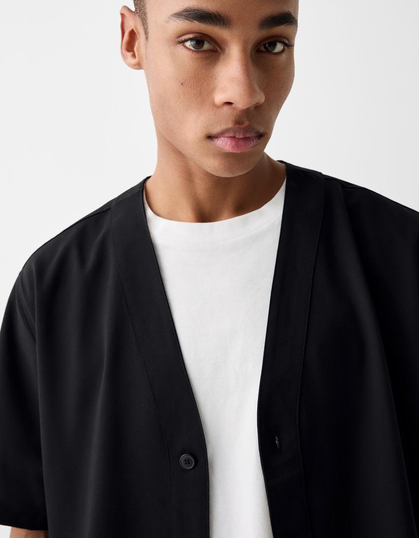 Chemise manches courtes tailoring boxy fit kimono-Noir-3