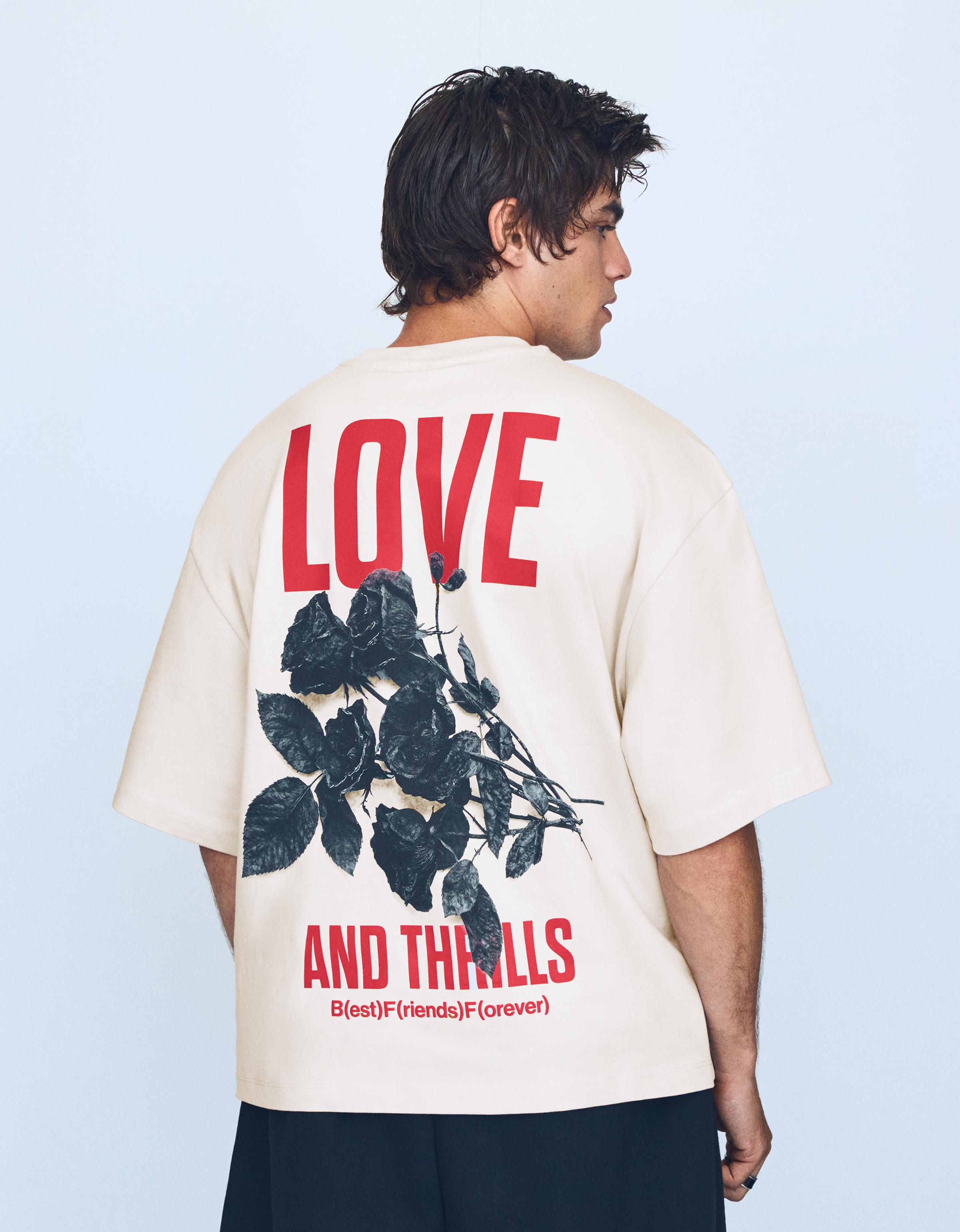 Short sleeve boxy print T-shirt — Grey