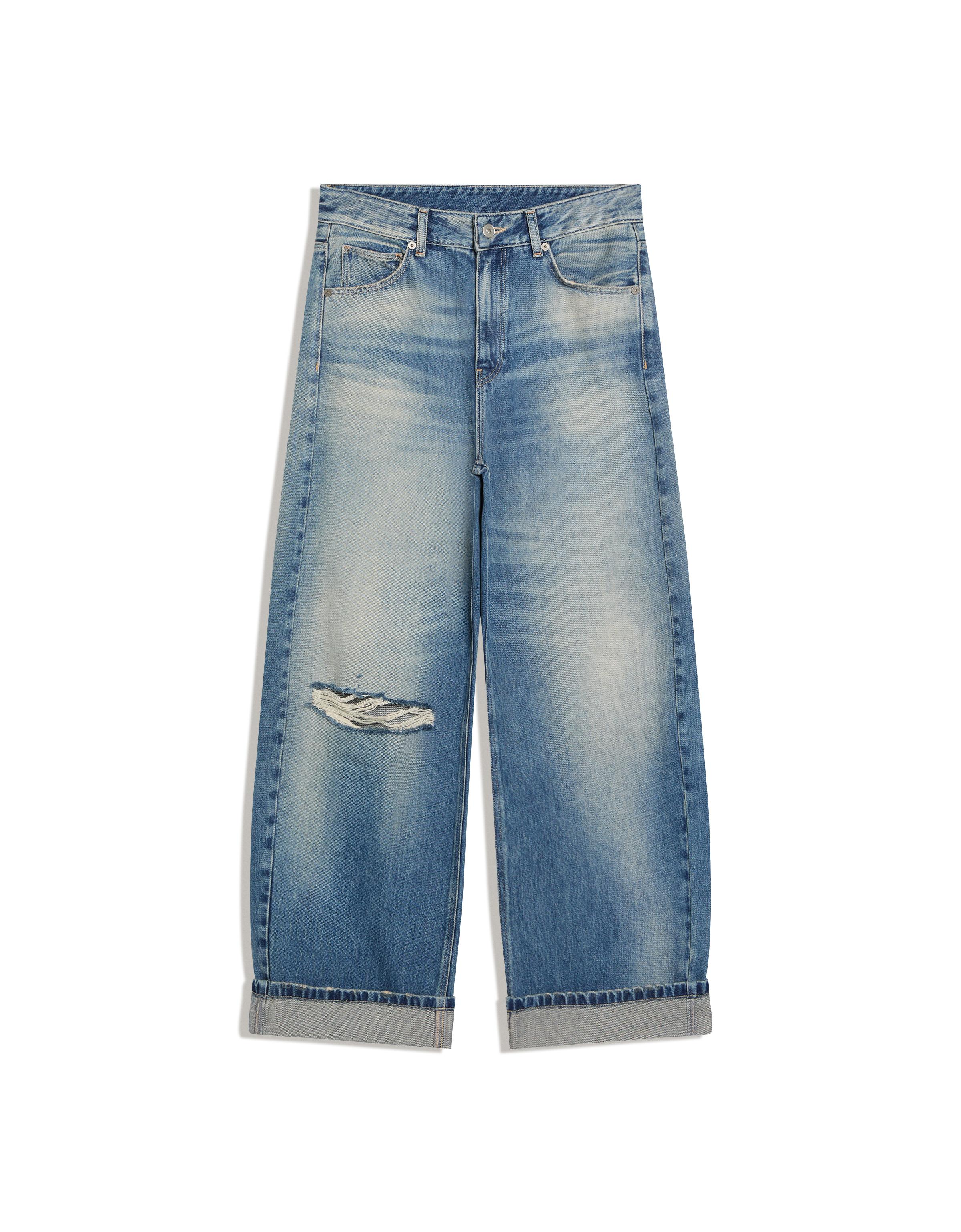 Distressed arkası tokalı balloon fit jean - Görsel 5