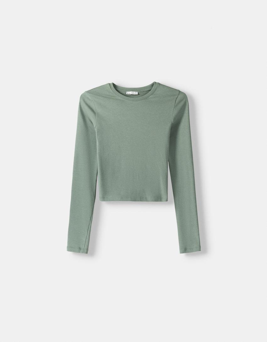 T-shirt manches longues col rond-Kaki-4