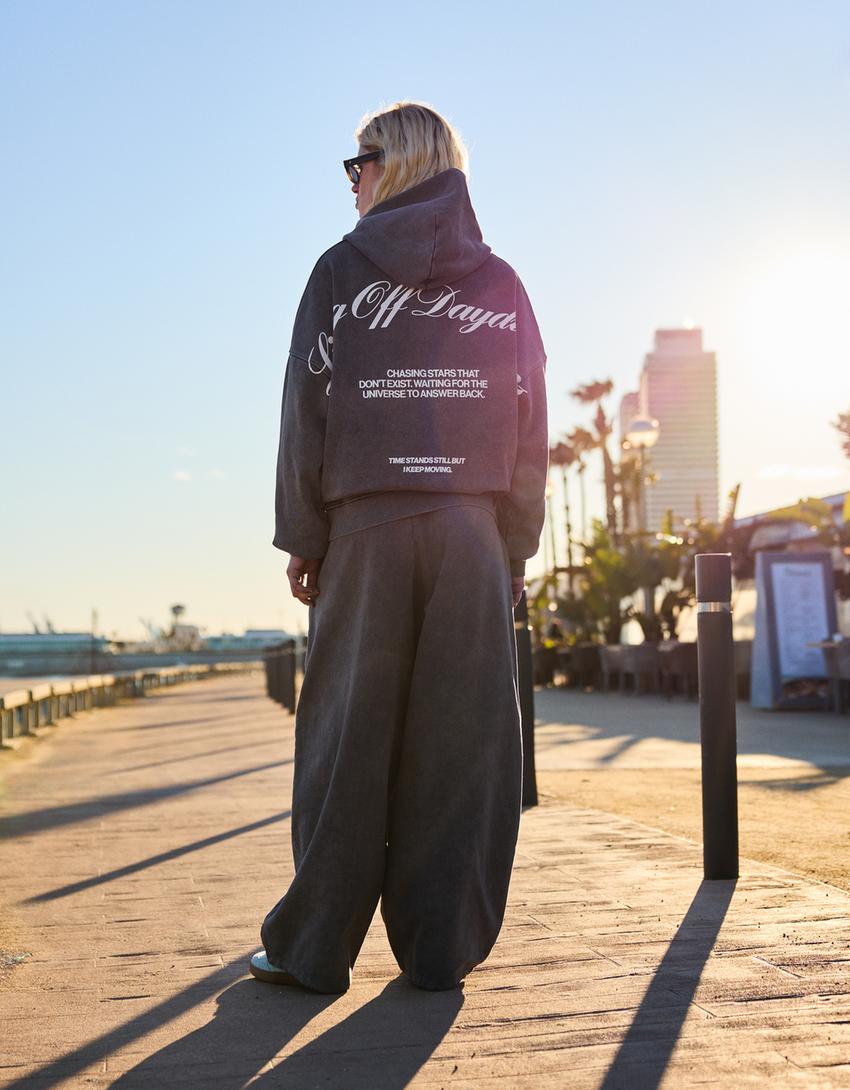 Pantalon barrel en molleton imprimé-Gris foncé