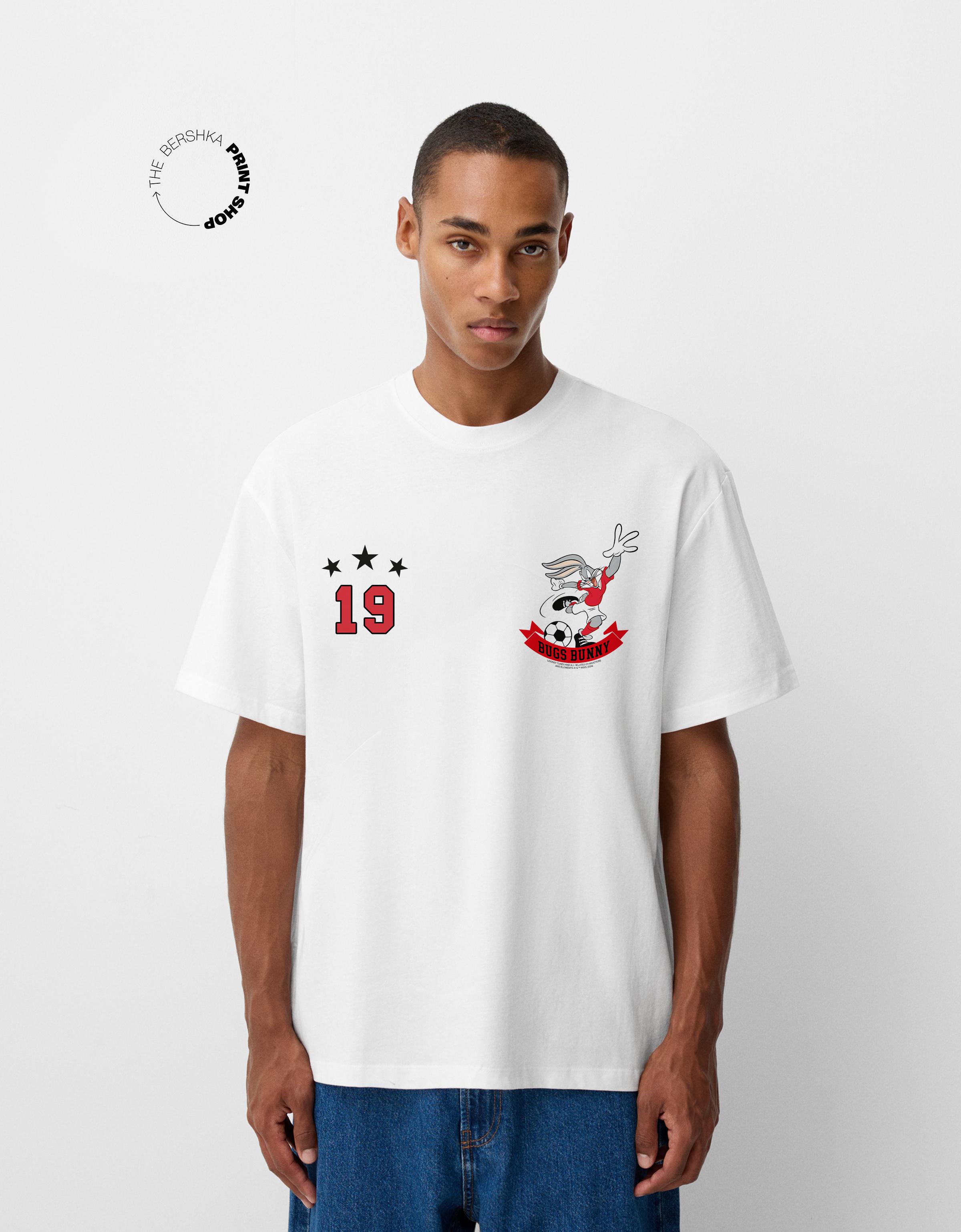 Bershka T-Shirt Looney Tunes Herren Xxs Weiss