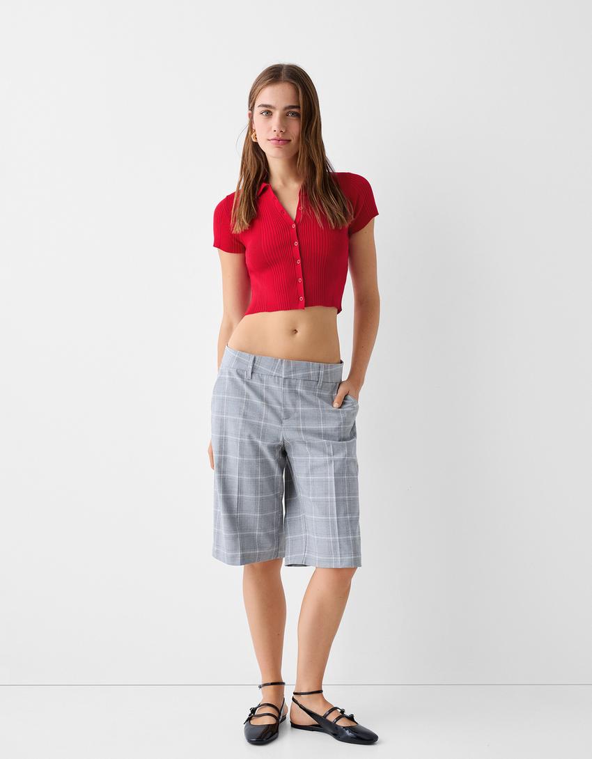 قميص بولو بأكمام قصيرة وأزرار-أحمر-3