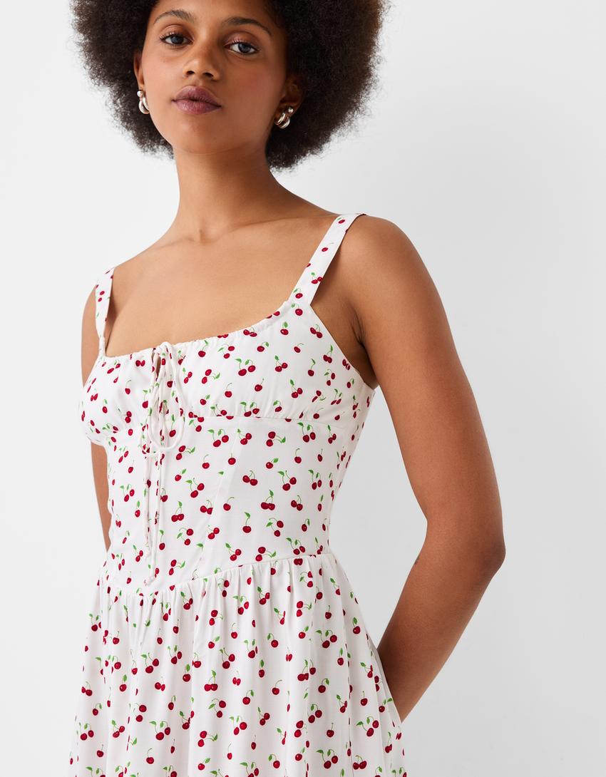 Щампована къса рокля-Шарено-2