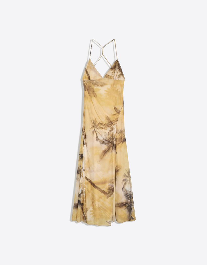Neckholder-Midikleid aus Tüll-Gelb
