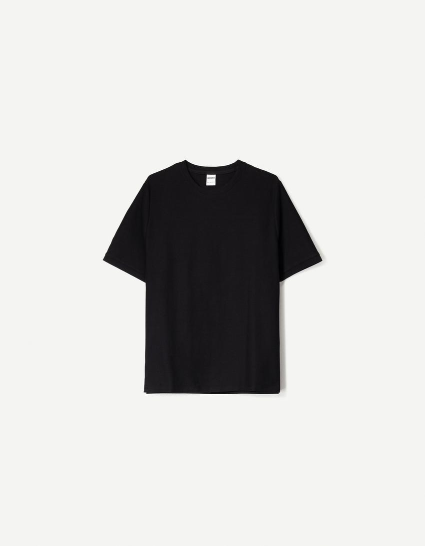 Textured short sleeve T-shirt-Black-4