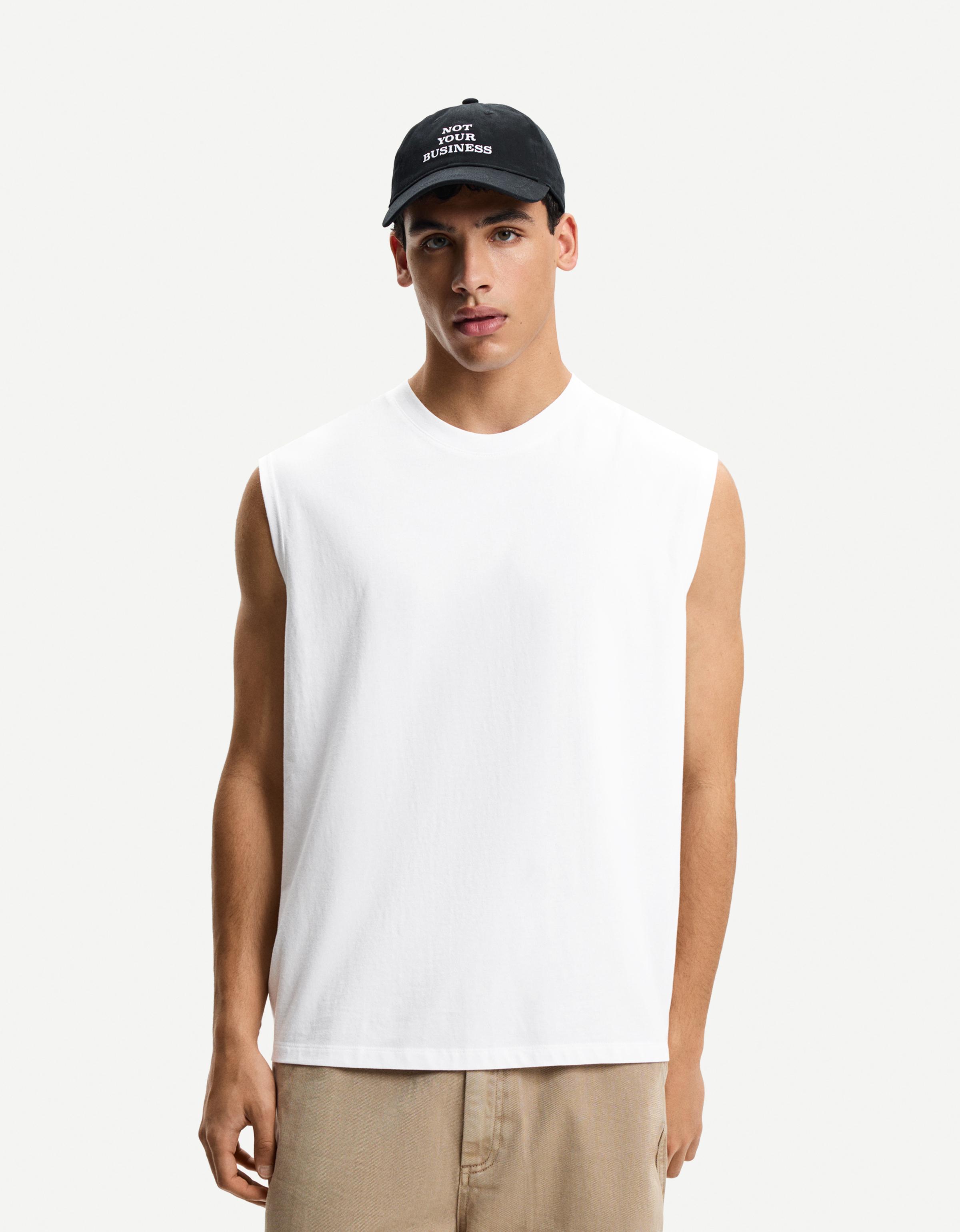 Bershka Ärmelloses Shirt Herren M Weiss