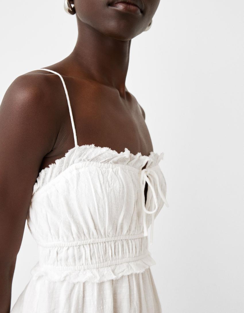 Mini-robe rustique volants-Blanc-6