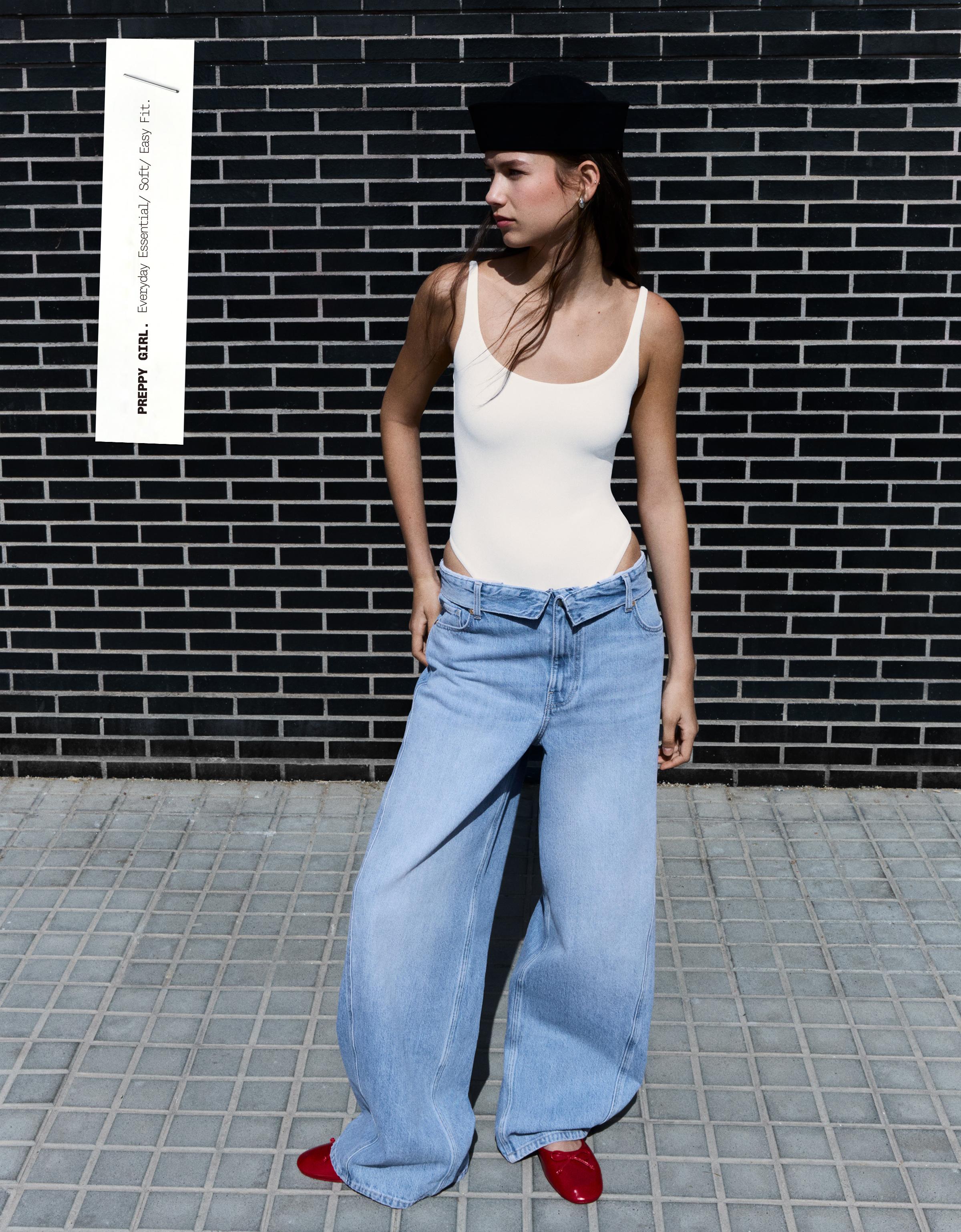 Round neck strappy bodysuit — Cream