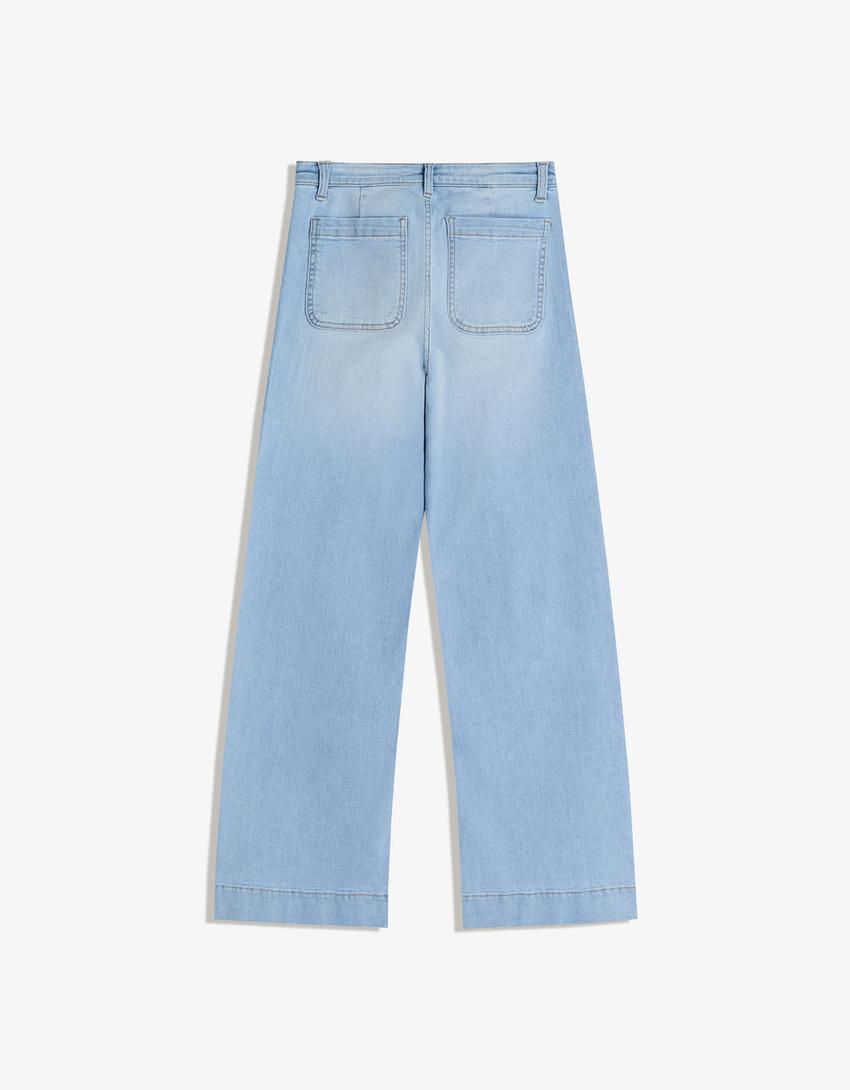 Seamless wide-leg jeans with pockets-Light blue
