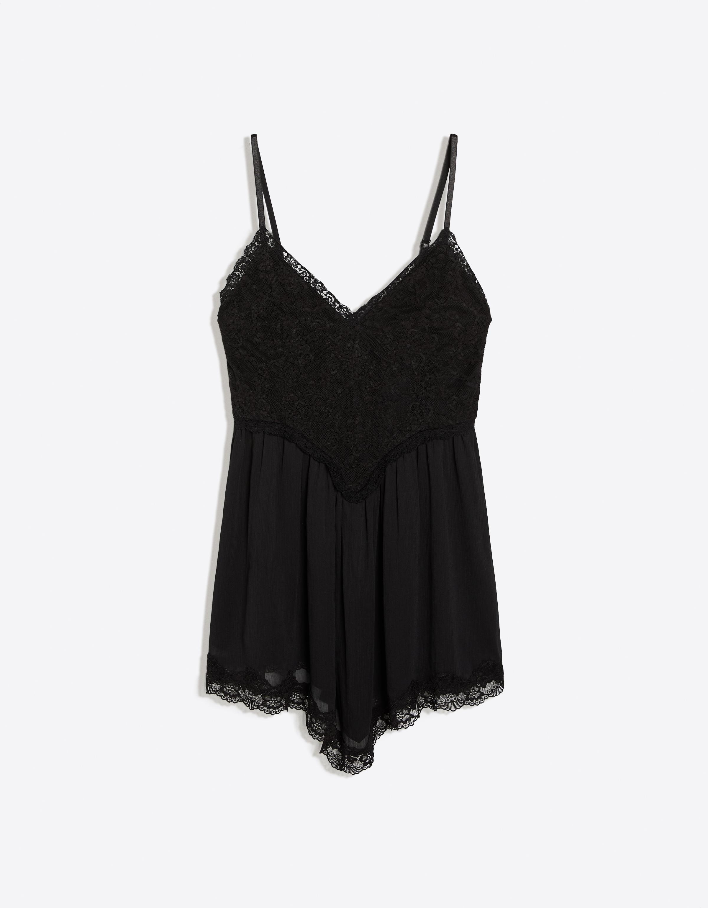 Lace strappy mini dress — Black
