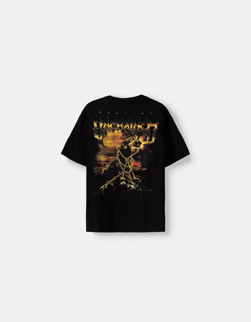 Фланелка с къс ръкав и щампа-Черно-5