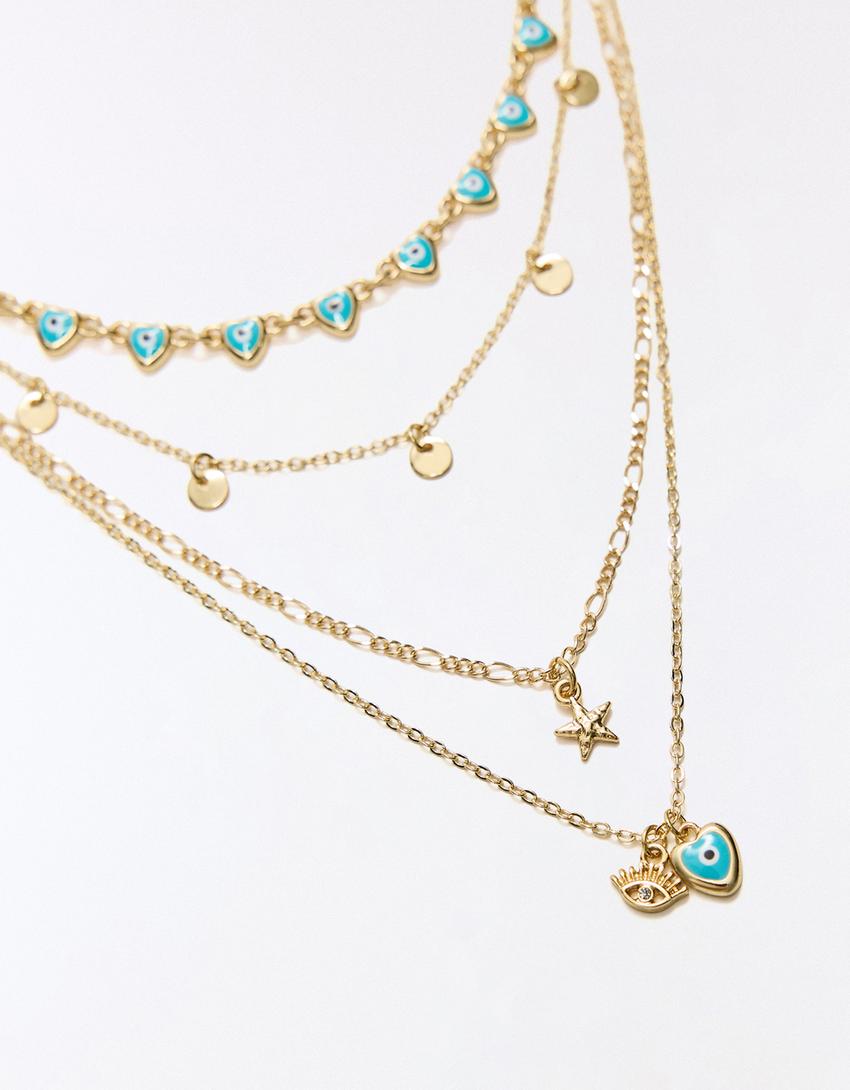 Pack of 4 rhinestone necklaces-Gold