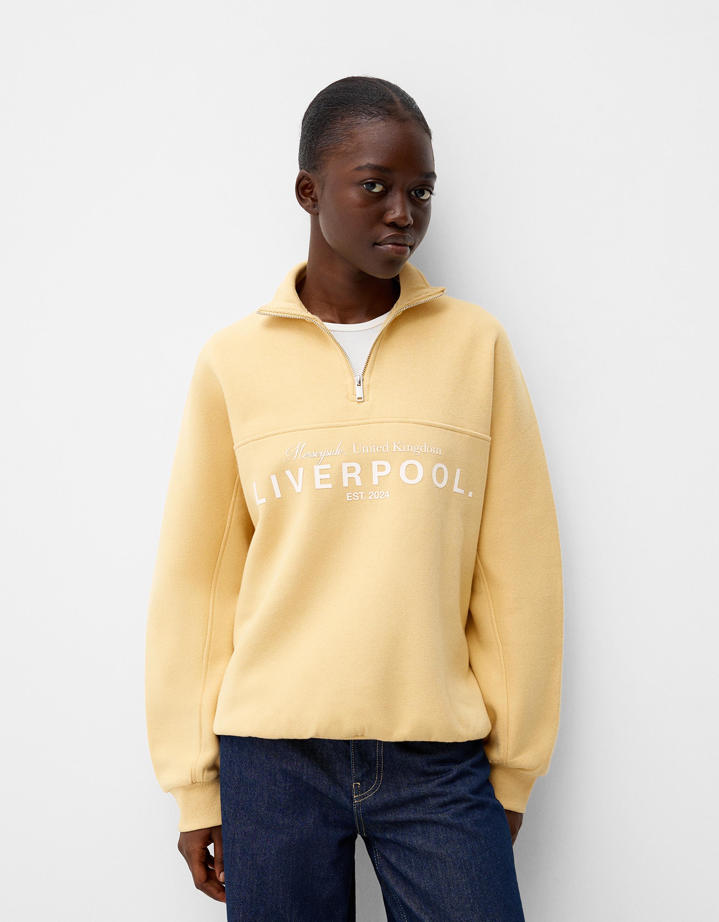 Bershka Sudadera cremallera print Mujer 24 Amarillo